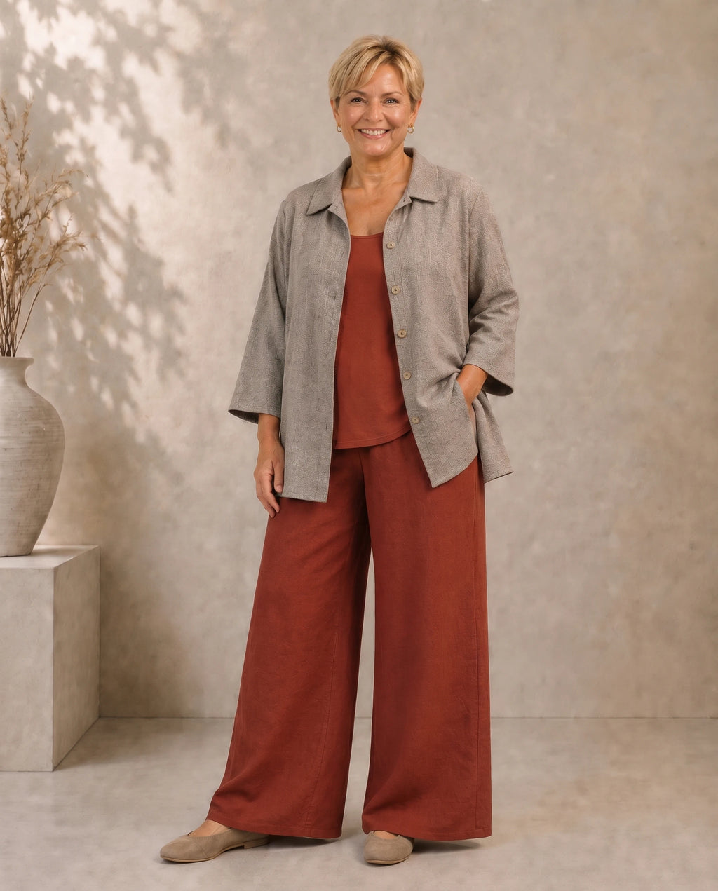 Plus Size Blusenjacke Edda in natur am Model von Katrin Kiesler