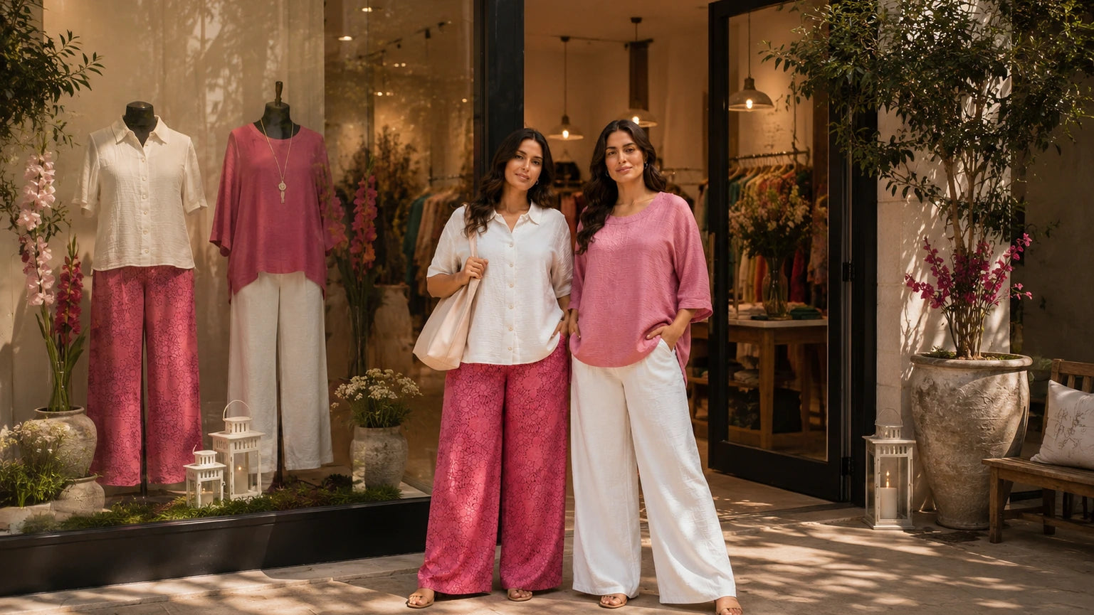 Zwei Frauen in hochwertiger Plus-Size-Mode vor dem Store von Katrin Kiesler Berlin